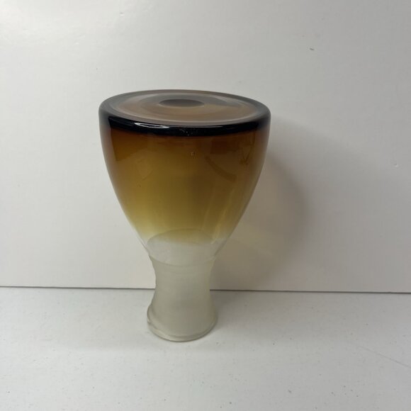 Mid Century Modern Ombre Amber Hand Blown Glass Vase Frosted Robbed Neck - Picture 8 of 9